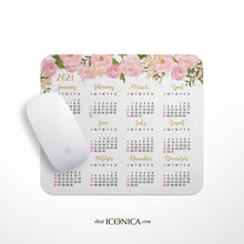 Load image into Gallery viewer, MOUSE PAD CALENDAR 2021, Floral Mouse Pad, Desk Mouse Pad, Calendar 2021, Holiday Gifts, Desk accessories,Pink Peonies Mouse Pad
