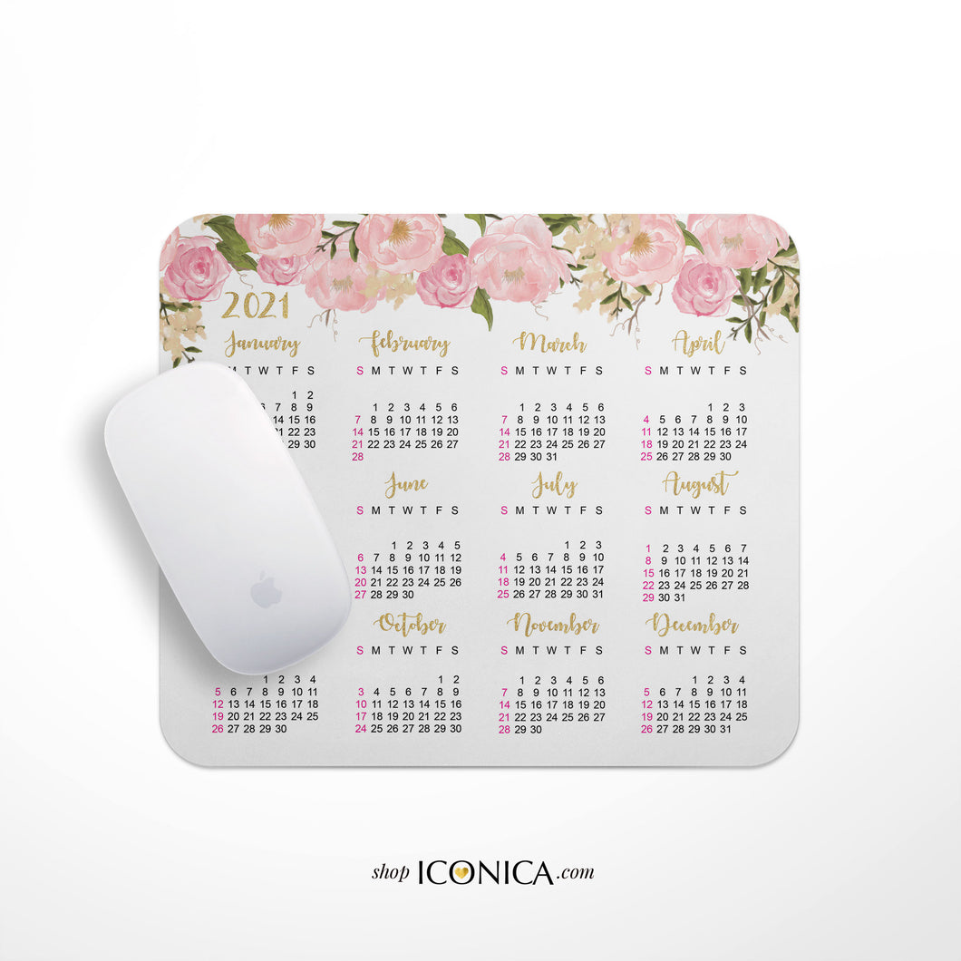 MOUSE PAD CALENDAR 2021, Floral Mouse Pad, Desk Mouse Pad, Calendar 2021, Holiday Gifts, Desk accessories,Pink Peonies Mouse Pad