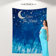 Load image into Gallery viewer, Tie Dye Baby Shower Blue Tie Dye Backdrop Boho Baby Shower Summer Baby Over the moon Baby Shower Tie Dye Tapestry Twinkle Little Star Banner
