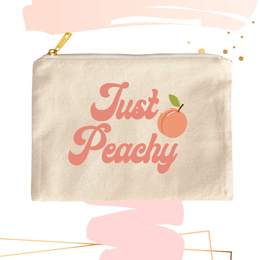 Just Peachy Pencil Case Canvas, Just Peachy Cosmetic Bag,Retro Font Fruits Makeup Bag,CUSTOM Text available Best Friend Gift Bridesmaid Gift