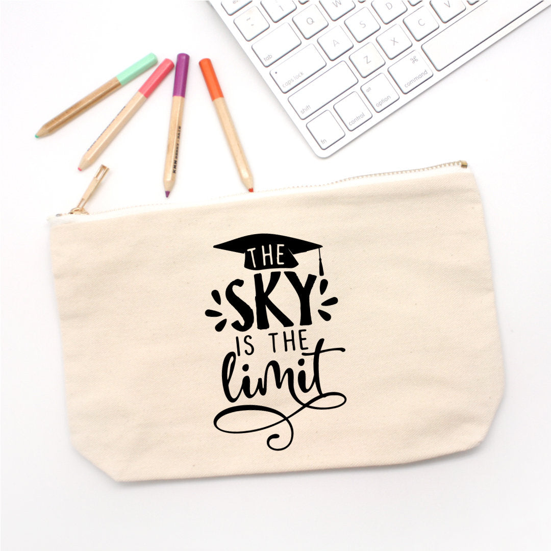 The Sky is the Limit Pencil Case Canvas,Motivational Pencil Case Quote pencil case,CUSTOM Text available Best Friend Gift Back to School