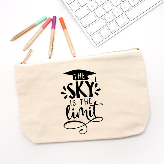 The Sky is the Limit Pencil Case Canvas,Motivational Pencil Case Quote pencil case,CUSTOM Text available Best Friend Gift Back to School