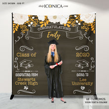 Load image into Gallery viewer, Graduation Party Photo Booth Backdrop, Virtual Graduation, Floral Step and Repeat, Congrats Grad, Banner Printed BGR0032
