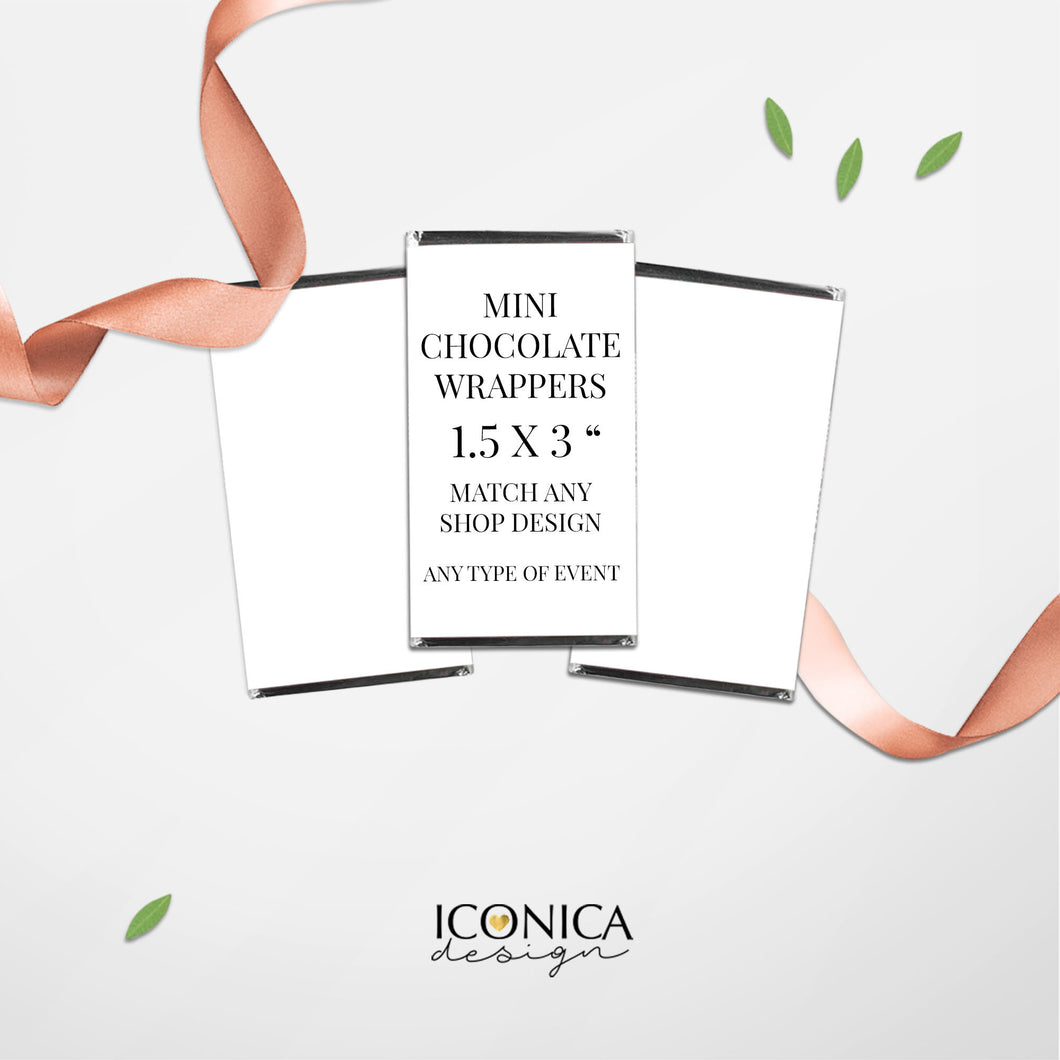 Mini Chocolate Wrappers || A la carte || Single Party Item of any of our Party Collections  || Made to match any ID invitation