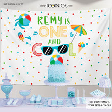 Load image into Gallery viewer, Pool party backdrop,Pool party decorations,ONE COOL Birthday Boy Decor,TWO Cool party backdrop,Personalized Summer birthday decoration
