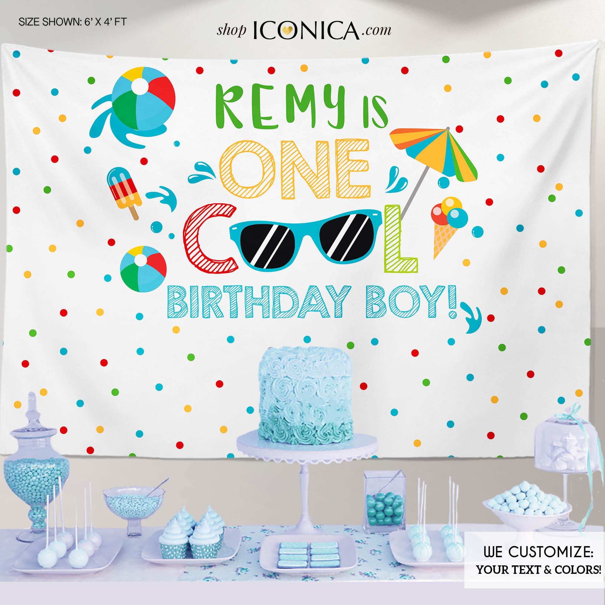 Pool party backdrop,Pool party decorations,ONE COOL Birthday Boy