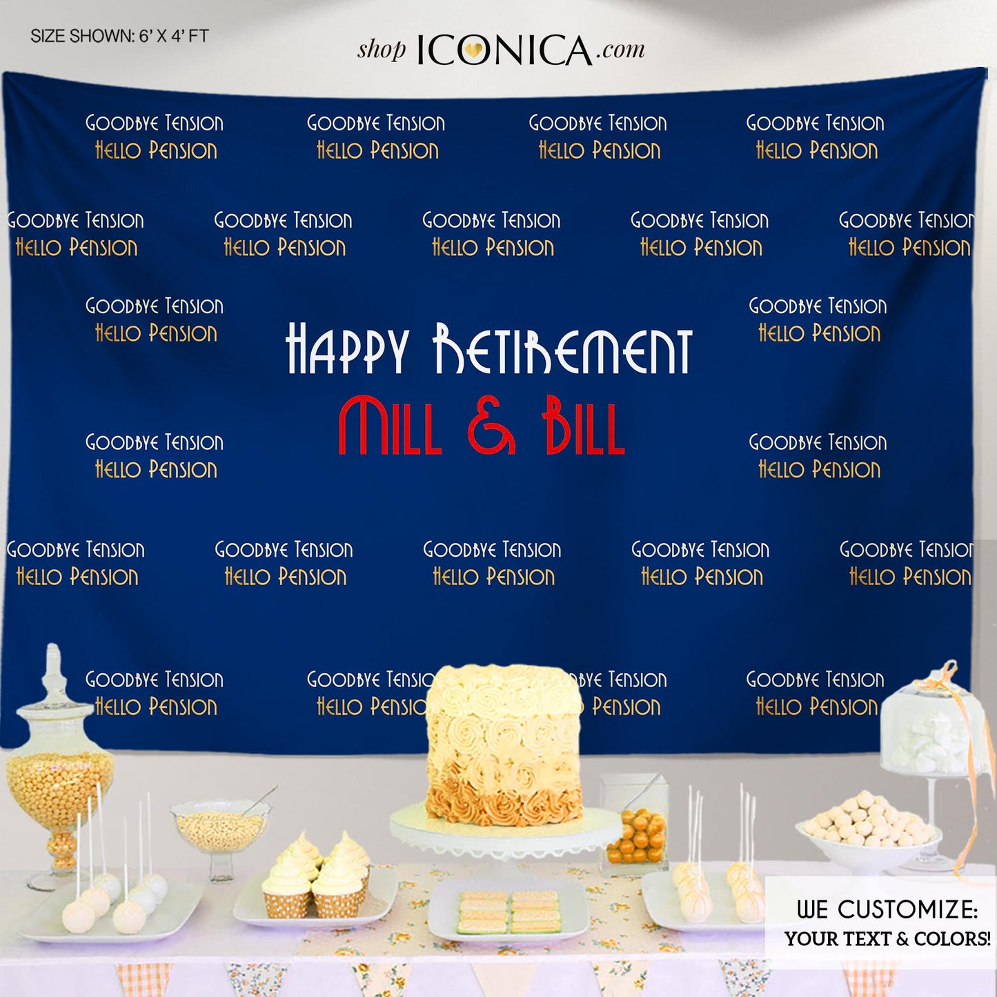 Virtual Retirement party photo booth backdrop, Goodbye Tension Hello Pension Retirement Banner, Step And Repeat Backdrop, BRT0004