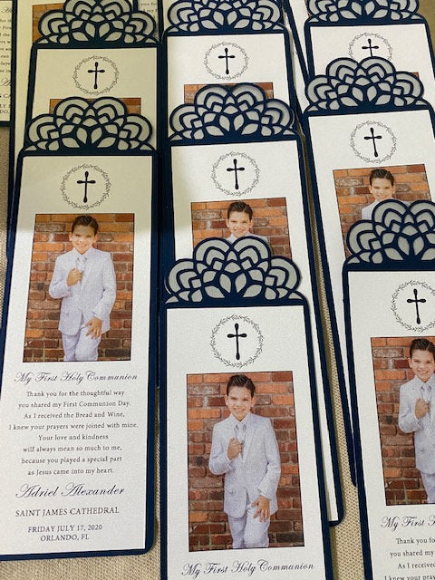 First Communion Cards Thank you Cards Any text-color or Type of event Handcrafted 3-layers Card Baptism Cards Bookmarks,Tarjetas de Recuerdo