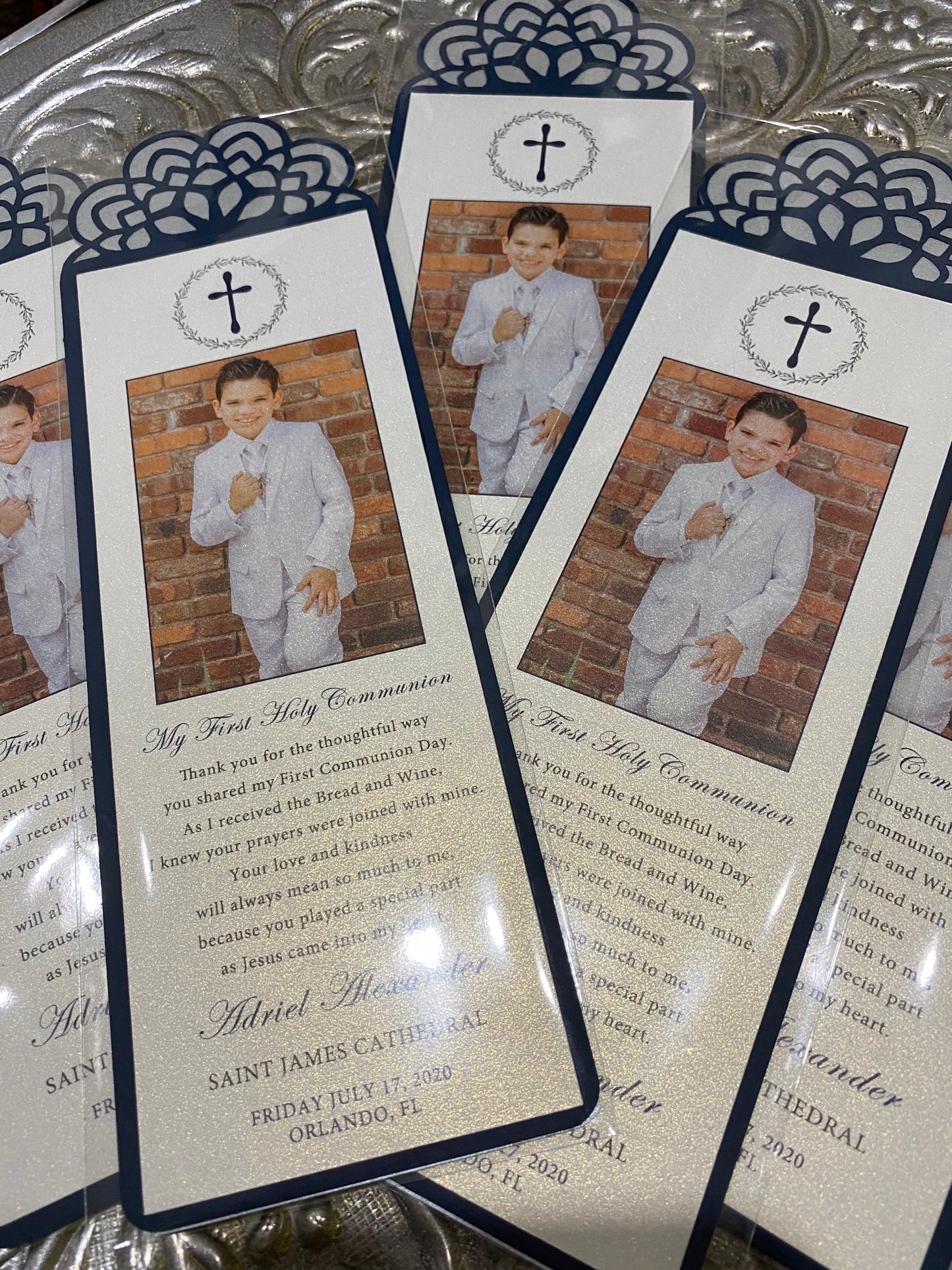 First Communion Cards Thank you Cards Any text-color or Type of event Handcrafted 3-layers Card Baptism Cards Bookmarks,Tarjetas de Recuerdo