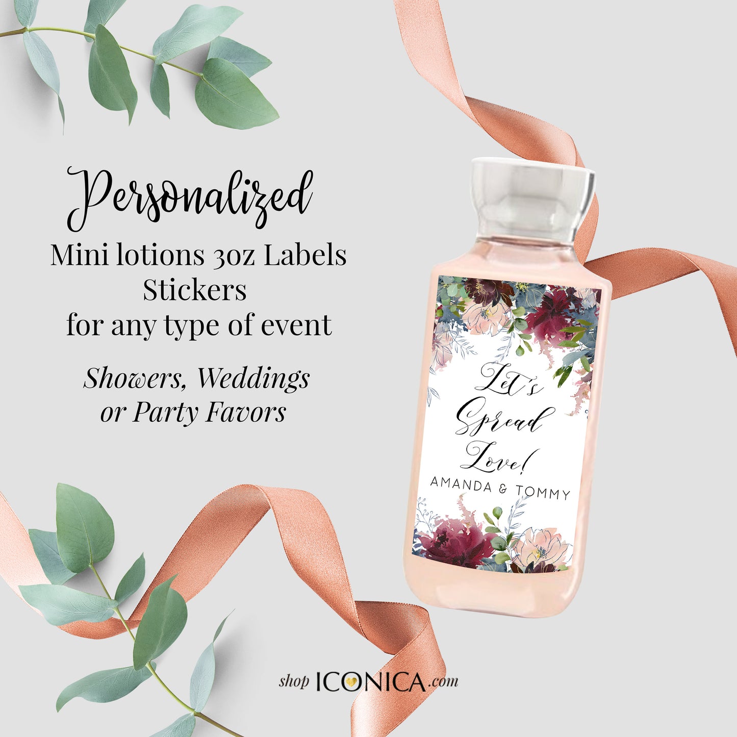12 Personalized Labels Printed, Hand Sanitizer Labels, Lotion Labels,Antibacterial Labels 2.75 x 1.75 Inches Made to match any ID collection