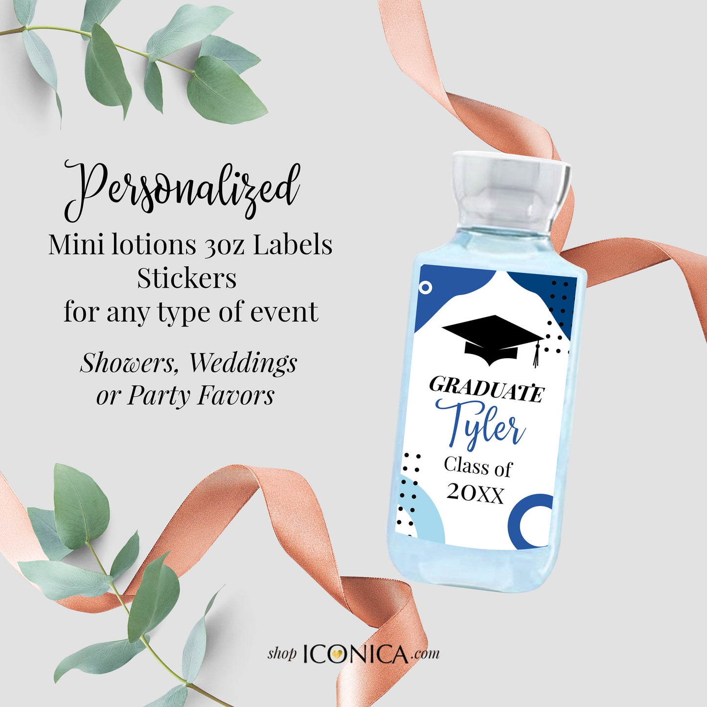 12 Personalized Labels Printed, Hand Sanitizer Labels, Lotion Labels,Antibacterial Labels 2.75 x 1.75 Inches Made to match any ID collection