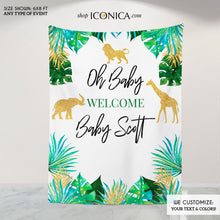 Load image into Gallery viewer, Safari Backdrop Personalized Drive By Baby Shower Safari Banner Party Animals Backdrop Jungle Backdrop Watercolor Animals Banner
