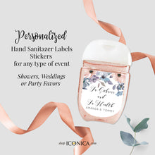 Load image into Gallery viewer, 30 Personalized Labels Printed, Hand Sanitizer Labels, Antibacterial Labels Dusty Blue and Blush Pink Flowers Favors Stickers {Chloe Design}
