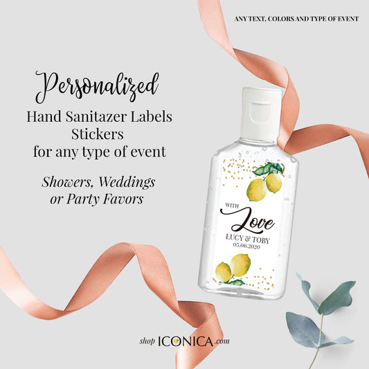 40 Personalized Labels Printed 1" w x 2"h Hand Sanitizer Labels Fits Purell 1oz, Lemon Antibacterial Labels Lemons Design