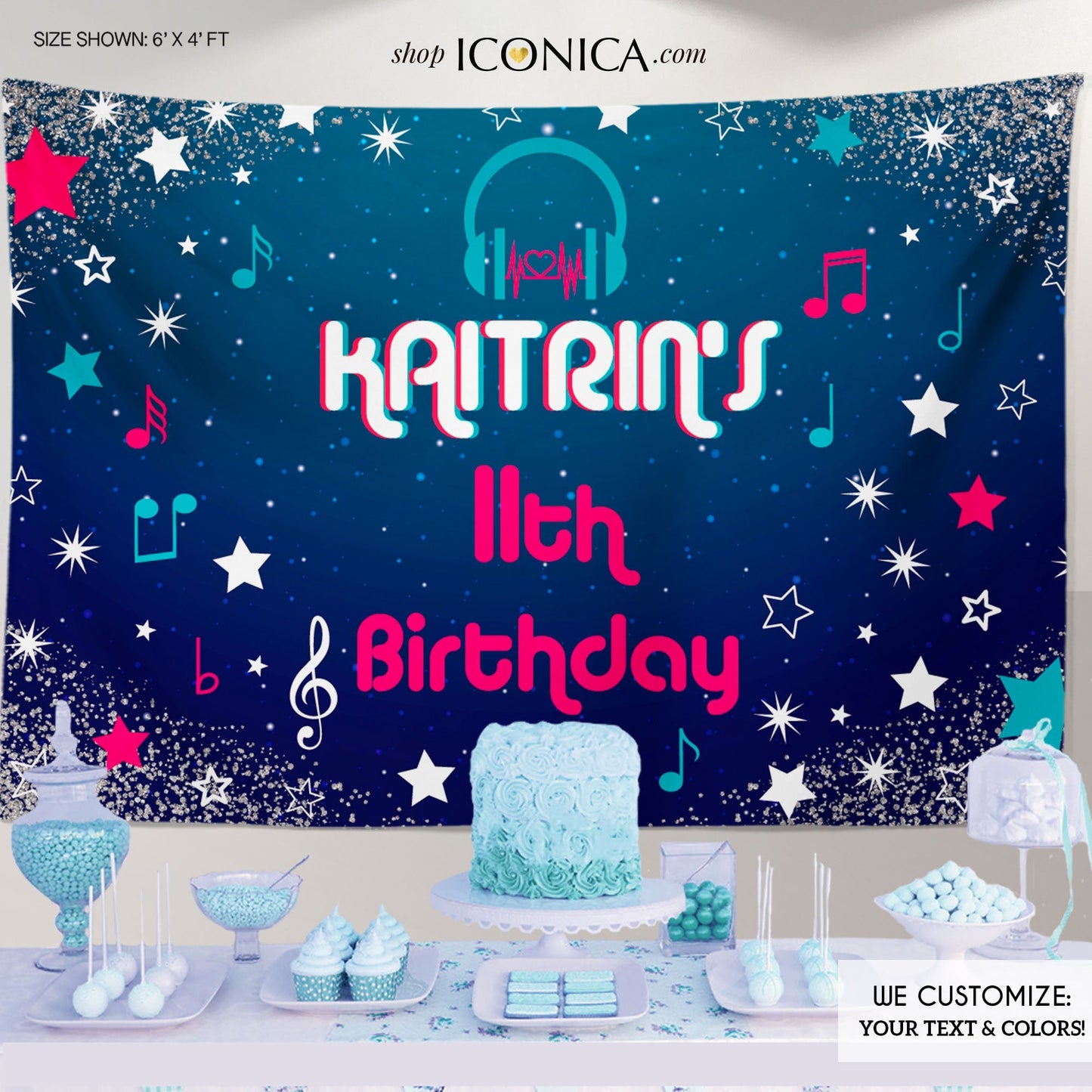 Dance party Backdrop for Girls Music Birthday Backdrop Musical Notes Headphones Backdrop Teen Birthday banner {Musical Theme Collection}