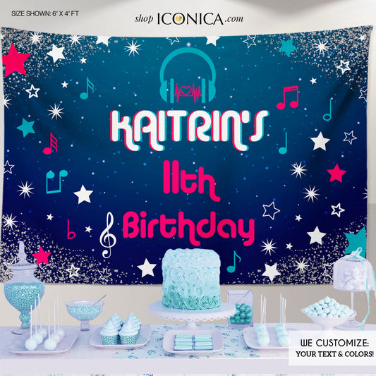 Dance party Backdrop for Girls Music Birthday Backdrop Musical Notes Headphones Backdrop Teen Birthday banner {Musical Theme Collection}