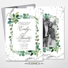 Load image into Gallery viewer, Greenery Wedding Invitation Elegant Wedding Invitation Green and Silver Wedding Invitation Printed Cards or Electronic Invite
