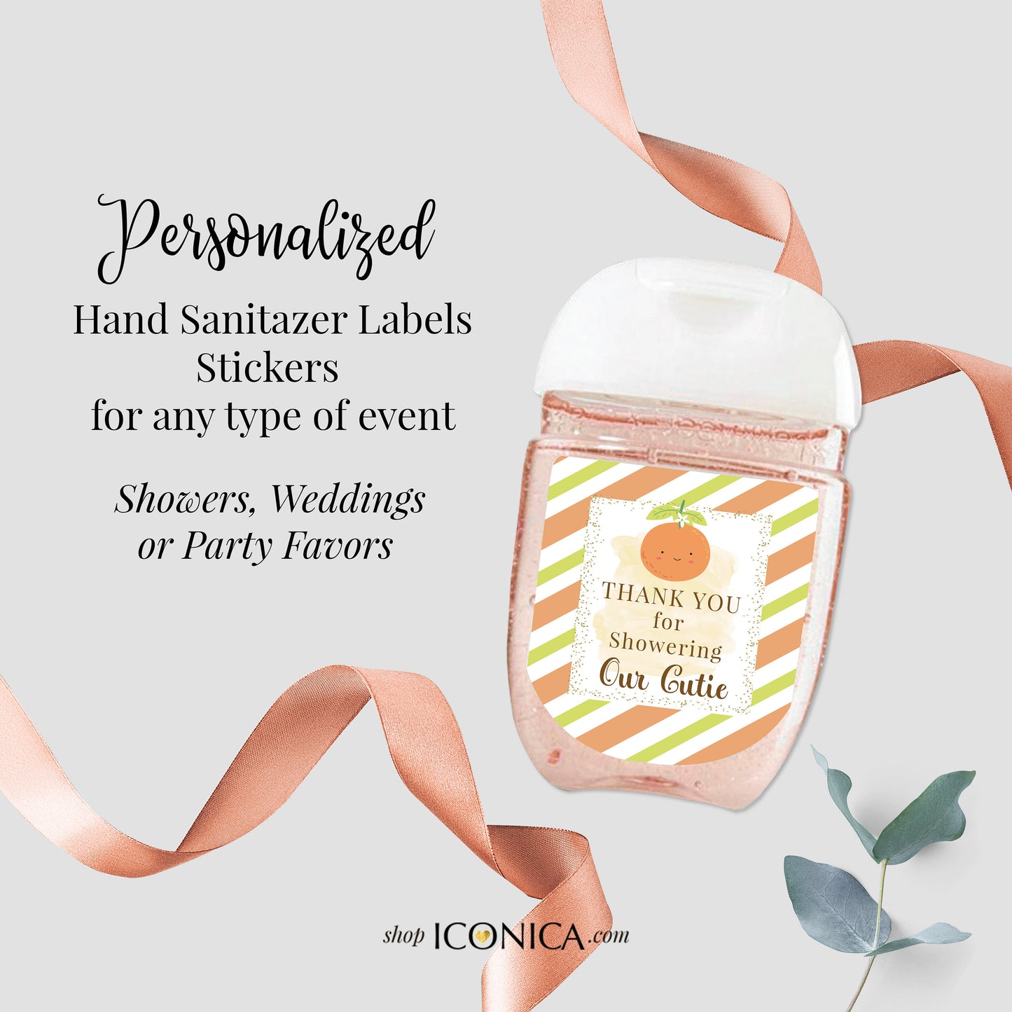 30 Personalized Labels Printed, Hand Sanitizer Labels, Antibacterial Labels, Our Cutie Baby Shower Favors Stickers