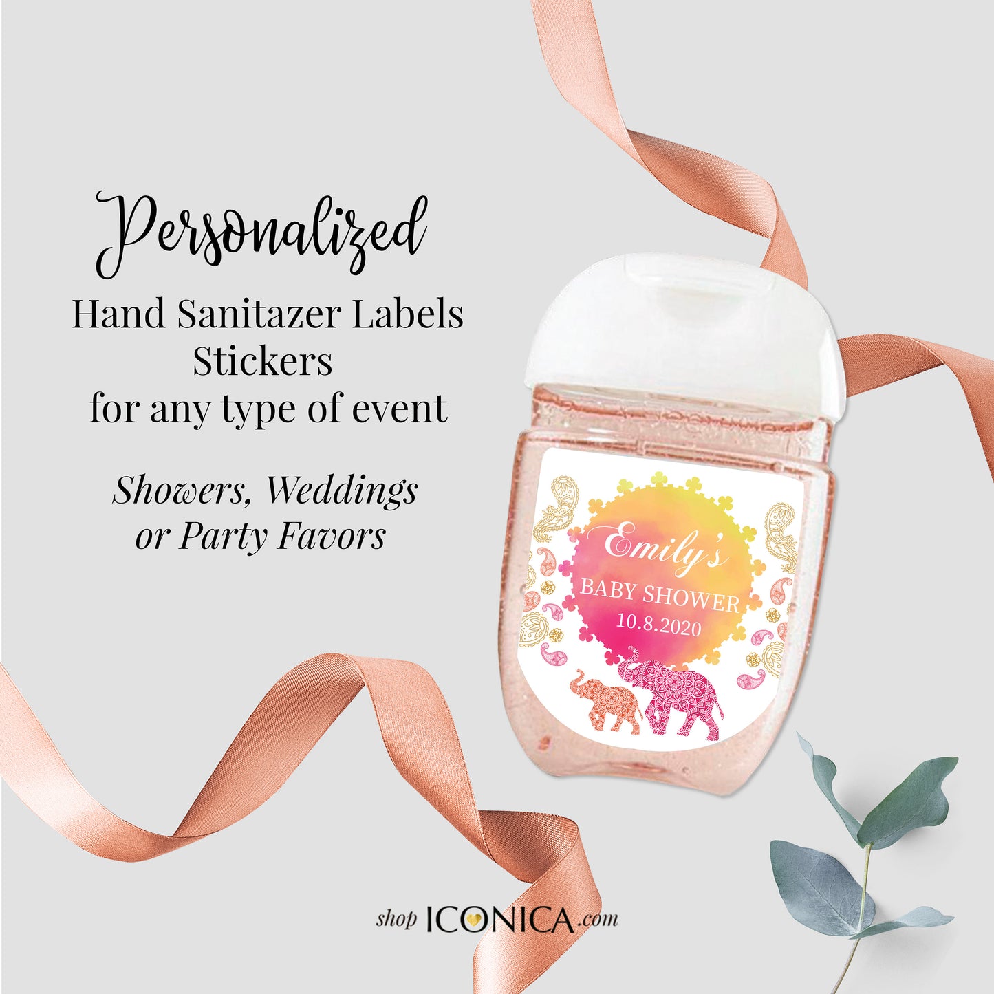 30 Personalized Labels Printed Moroccan Hand Sanitizer Labels Elephant Antibacterial Labels Bollywood Stickers for Antibacterials