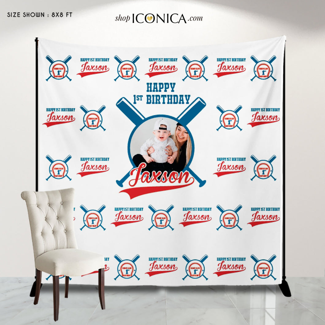 Baseball Backdrop All Star Backdrop Personalized 1st Birthday Backdrop for Photo Booth Any age Any text and colors,Grand Slam Birthday Decor