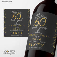 Load image into Gallery viewer, 70th Birthday Wine Label Personalized Any Age Milestone Birthday Beverage Labels Beer or Champagne labels Wedding Champagne Label Retirement

