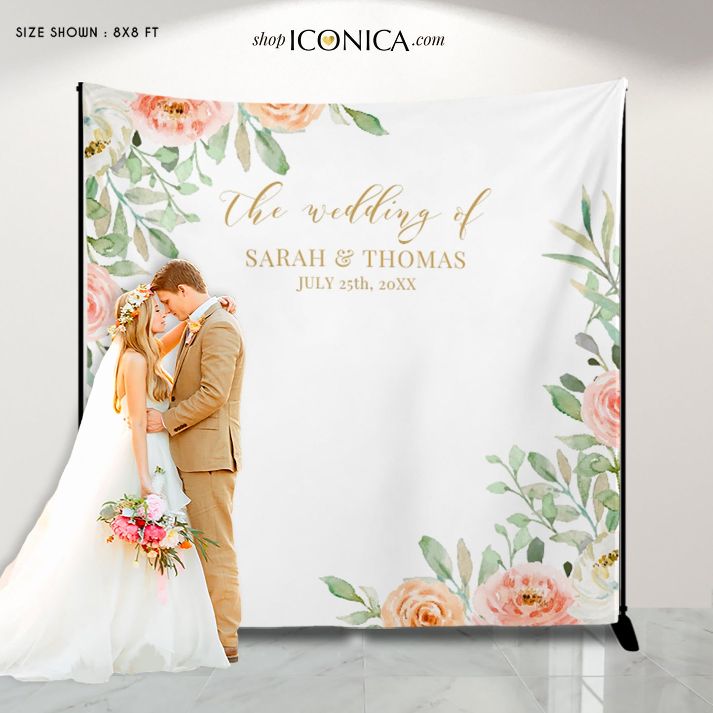 Wedding Backdrop for reception Pink Peach Flowers Backdrop Personalized Bridal Shower Backdrop Floral Photo Booth {Sarah Collection}