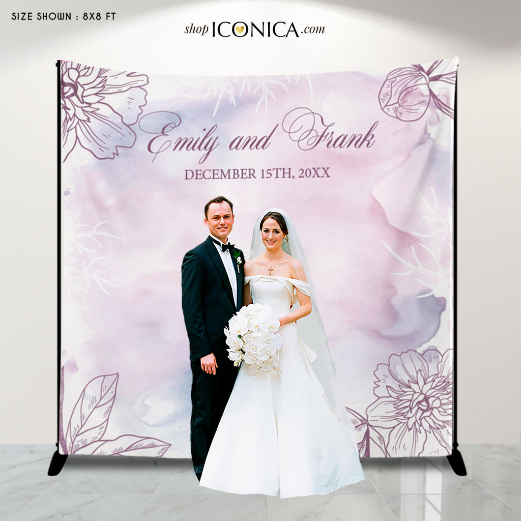 Wedding Backdrop for reception Lilac Romantic Watercolor Floral Bridal shower Banner Personalized Photo Booth backdrop {Adoria Collection}