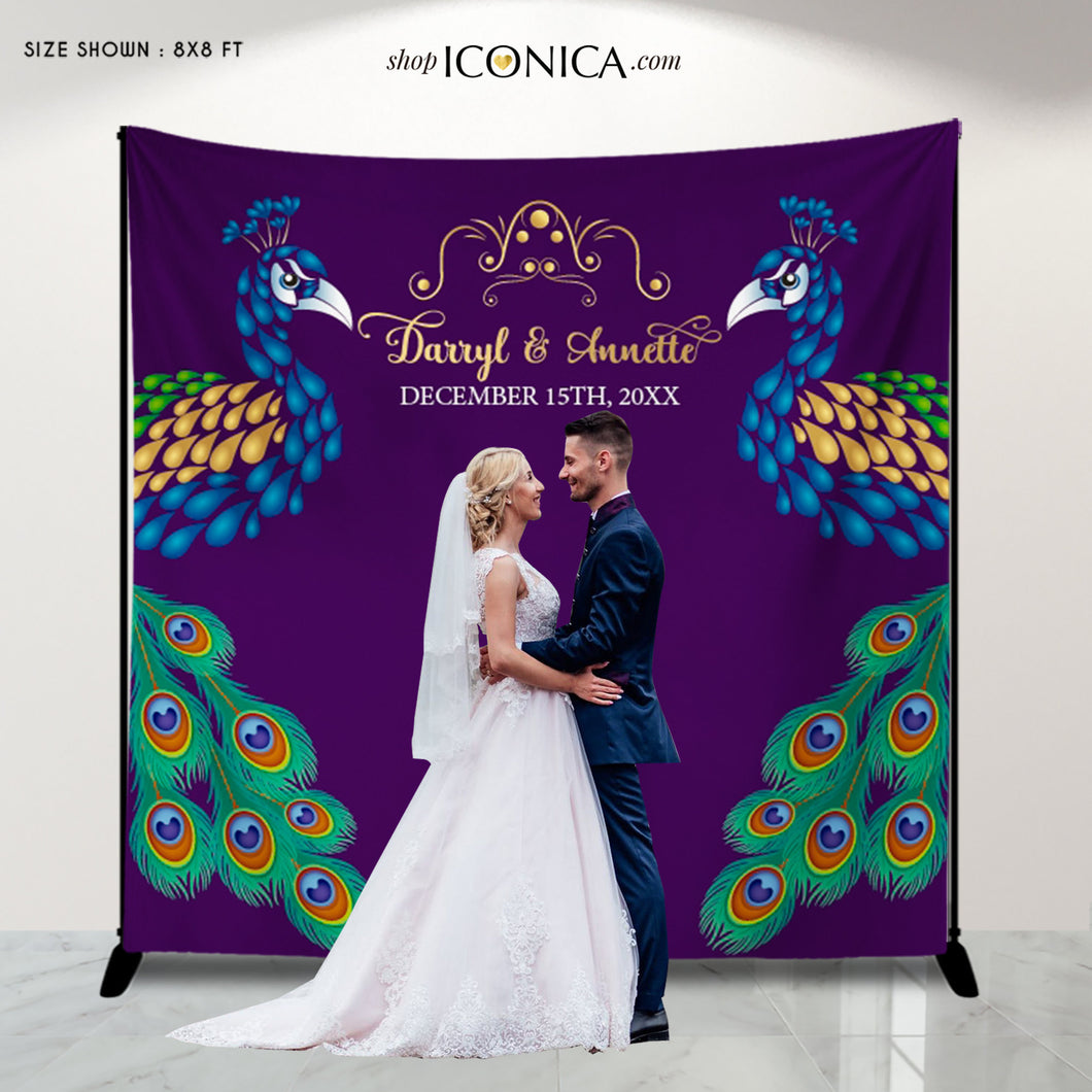 Wedding Backdrop for reception Peacock Backdrop Bridal shower Banner Personalized Photo Booth backdrop {Annette Collection}