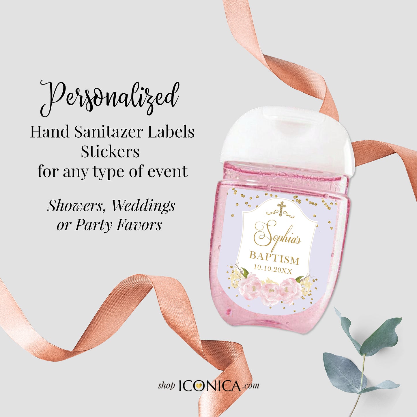 30 Personalized Labels Printed Hand Sanitizer Labels, Custom Antibacterial Labels,Favors Stickers Fits antibacterial bottles 1oz as shown
