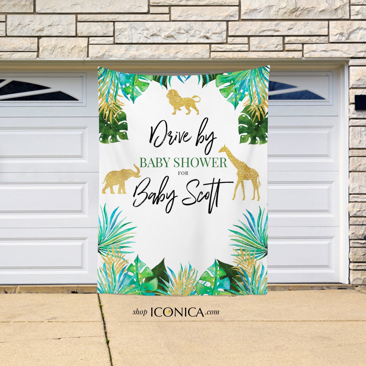 Safari Backdrop Personalized Safari Banner Drive By Baby Shower Banner Party Animals Backdrop Jungle Backdrop Watercolor Animals Banner