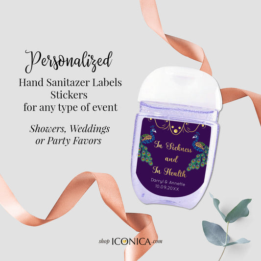 30 Personalized Labels Printed Peacock Hand Sanitizer Labels Peacock Antibacterial Labels Peacock Stickers for Antibacterial Favors