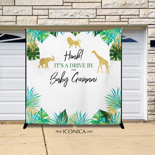 Safari Backdrop Personalized Drive By Baby Shower Safari Banner Party Animals Backdrop Jungle Backdrop Watercolor Animals Banner