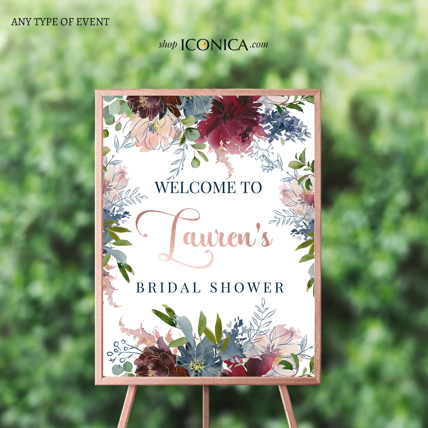 BRIDAL SHOWER WELCOME SIGN - Dusty Blue - Blush - Floral Design - {Wish Collection}
