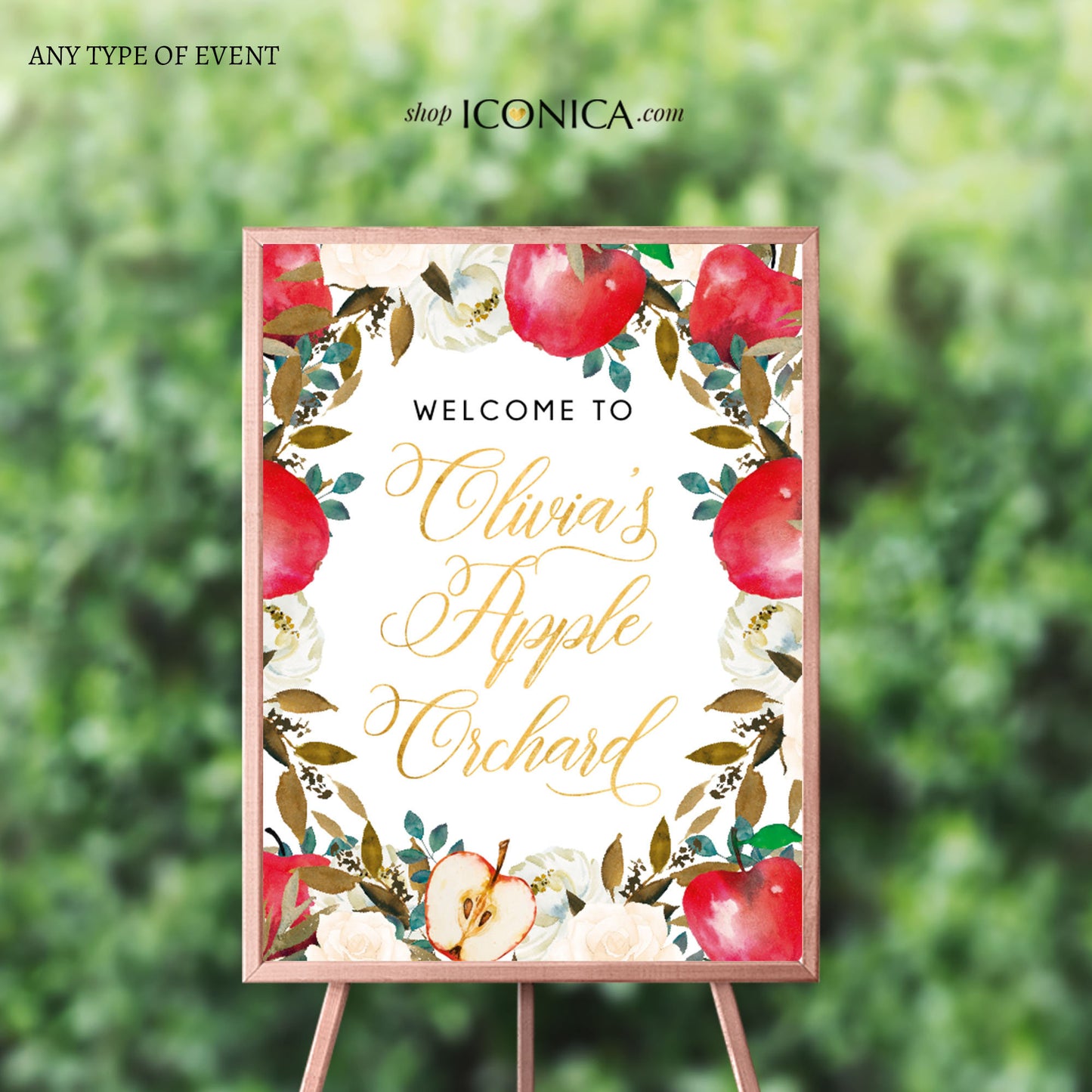 Apple party Welcome Sign Personalized Apple of my eye Sign Floral Printed Apple Orchard First Birthday Sign {Apple of my eye Collection}
