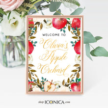 Load image into Gallery viewer, Apple party Welcome Sign Personalized Apple of my eye Sign Floral Printed Apple Orchard First Birthday Sign {Apple of my eye Collection}
