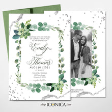 Load image into Gallery viewer, Greenery Wedding Invitation Elegant Wedding Invitation Green and Silver Wedding Invitation Printed Cards or Electronic Invite
