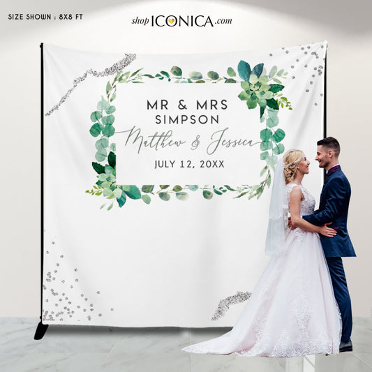 Wedding Backdrop for reception Greenery Backdrop Watercolor Banner Personalized Photo Booth backdrop {Greenery Collection}