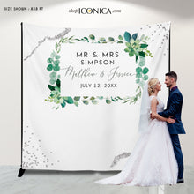 Load image into Gallery viewer, Wedding Backdrop for reception Greenery Backdrop Watercolor Banner Personalized Photo Booth backdrop {Greenery Collection}
