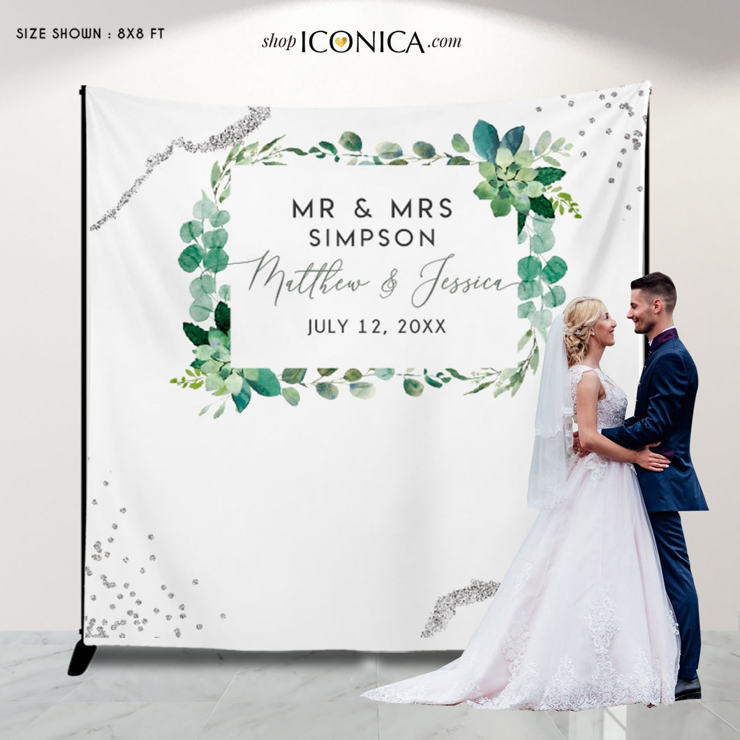 Wedding Backdrop for reception Greenery Backdrop Watercolor Banner Personalized Photo Booth backdrop {Greenery Collection}