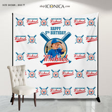 Load image into Gallery viewer, Baseball Backdrop All Star Backdrop Personalized 1st Birthday Backdrop for Photo Booth Any age Any text and colors,Grand Slam Birthday Decor

