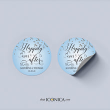 Load image into Gallery viewer, Custom Labels 2&quot;, Happily Ever After Stickers, Toppers, Party Logos, Sizes: 2&quot; Stickers || A la carte || Made to match any ID invitation
