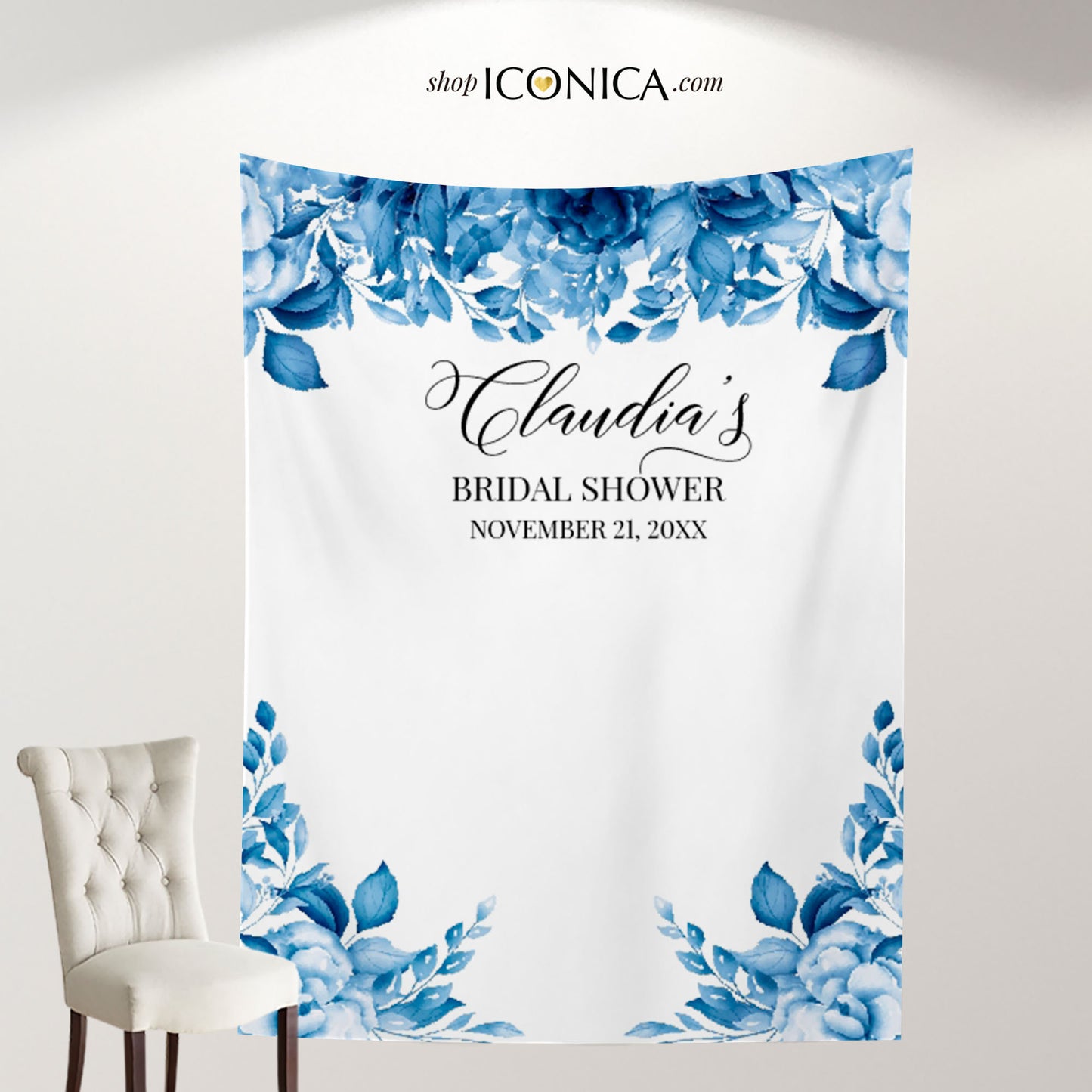 Bridal Shower Invitation Blue Floral, Blue Engagement Winter Party invitation, Blue Garden Invite, Blue Engagement Party Card {Celestia Collection}