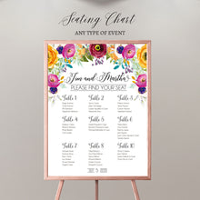 Load image into Gallery viewer, Seating Chart Board, Floral Bridal Shower Guest List Chart Seating Chart, Template Or Printed Any Color SCW0012
