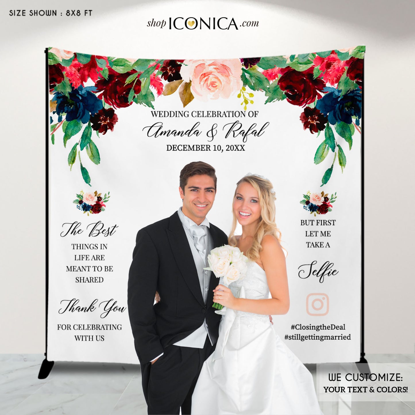 Wedding Backdrop for Reception Navy and Burgundy Wedding Decor Engagement Party Photo backdrop Personalized Step And Repeat {Ava Collection}