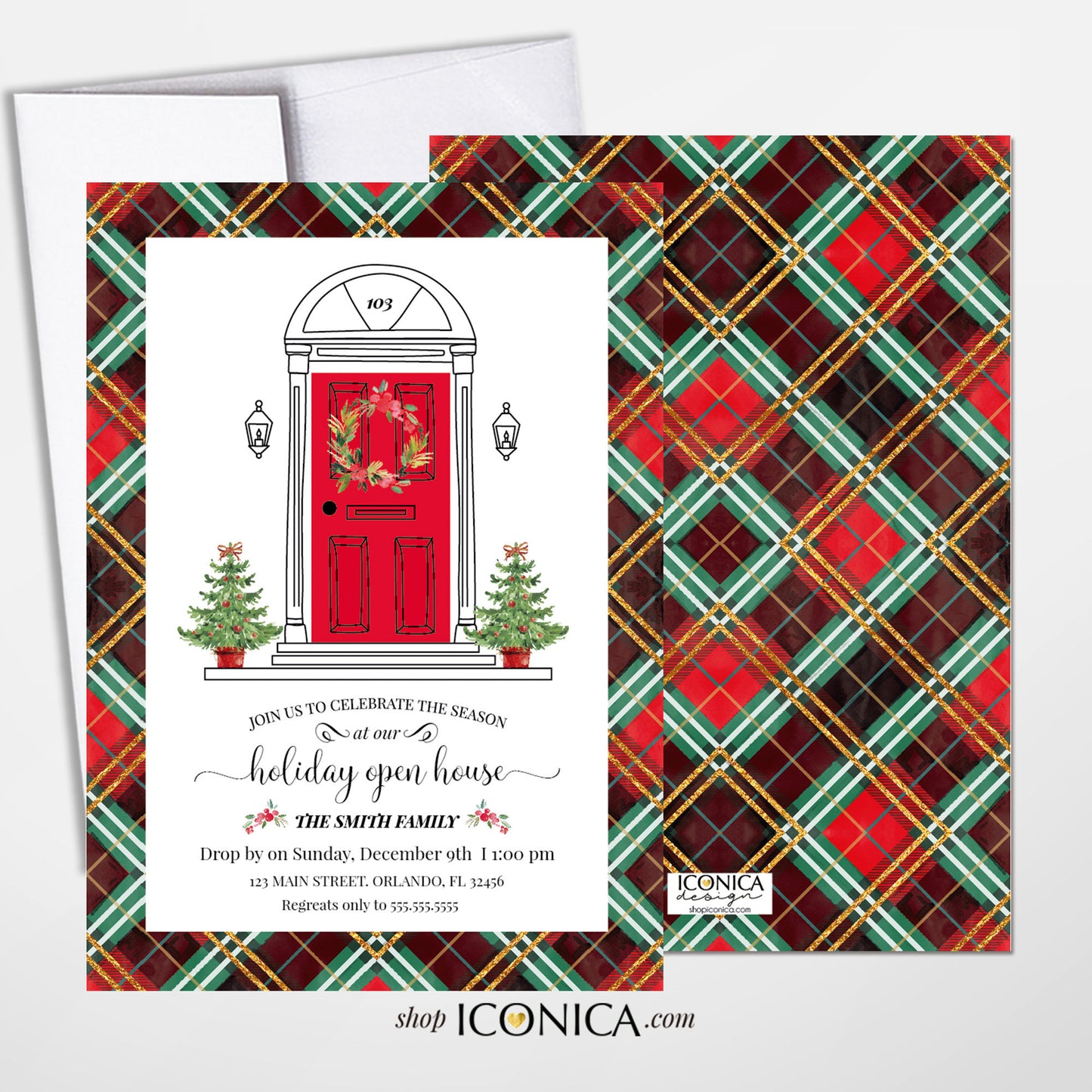 Holiday Open House Card-Christmas Tree Card-House Warming Cards-Handmade Cards-Christmas Cards