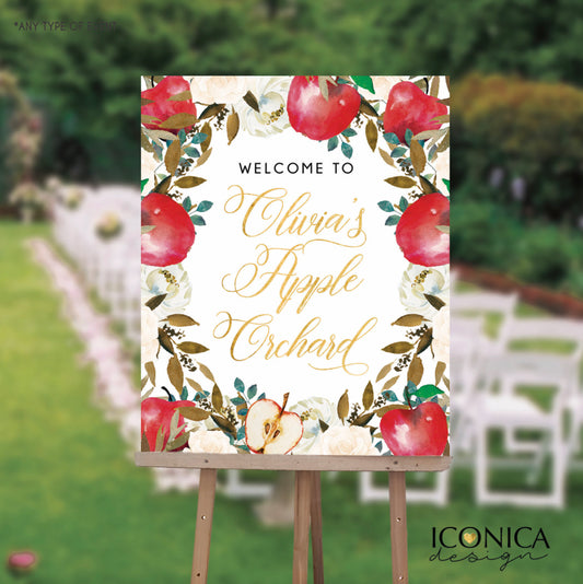 Apple party Welcome Sign Personalized Apple of my eye Sign Floral Printed Apple Orchard First Birthday Sign {Apple of my eye Collection}