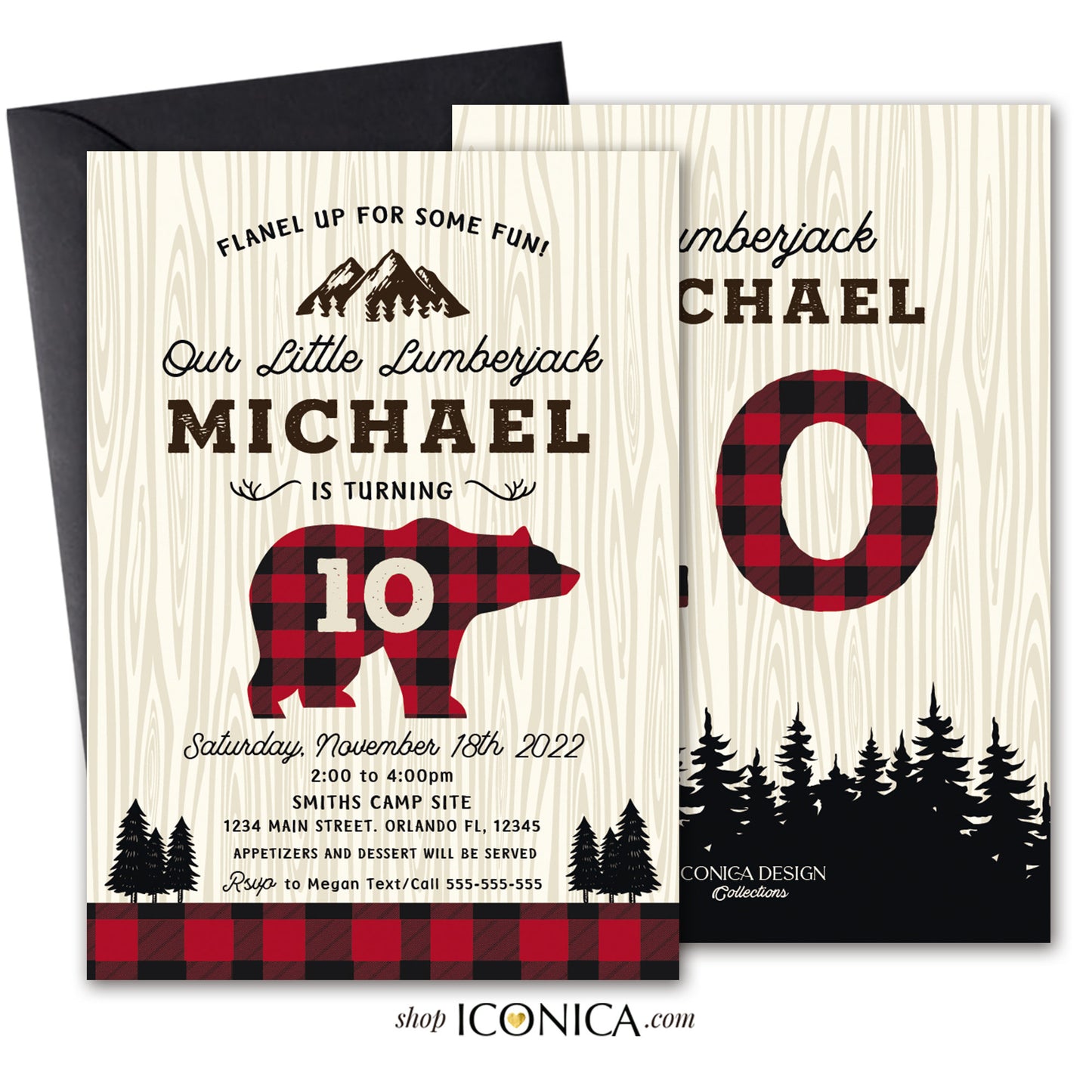 Lumberjack Birthday Card Printed Buffalo plaid invitation - Christmas Winter cards - Lumberjack invitation