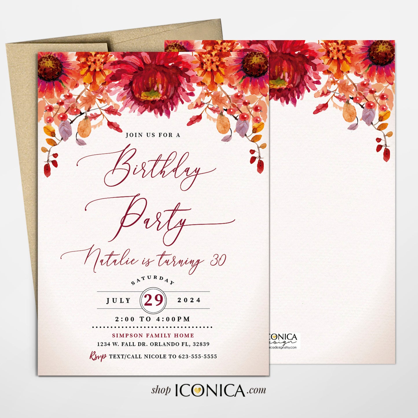 Fall in Love Bridal Shower Invitation,Fall Engagement party invitation,Fall Leaves, Fall dinner party Invite {Bruna Collection}