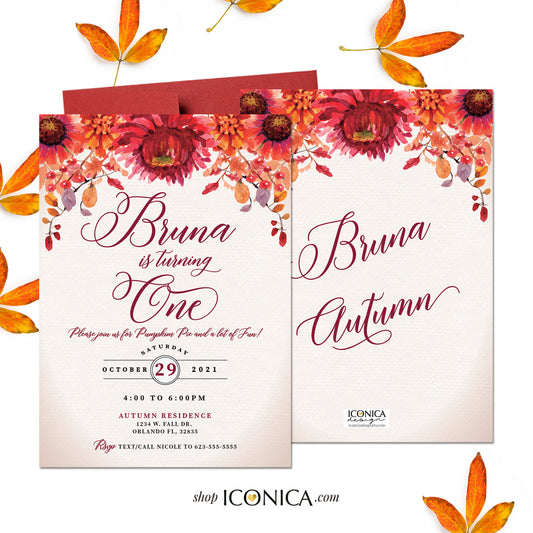 Fall First Birthday Invitation,Fall Party invitation any age,Fall Leaves Invite, Fall Dinner party Invite {Bruna Collection}