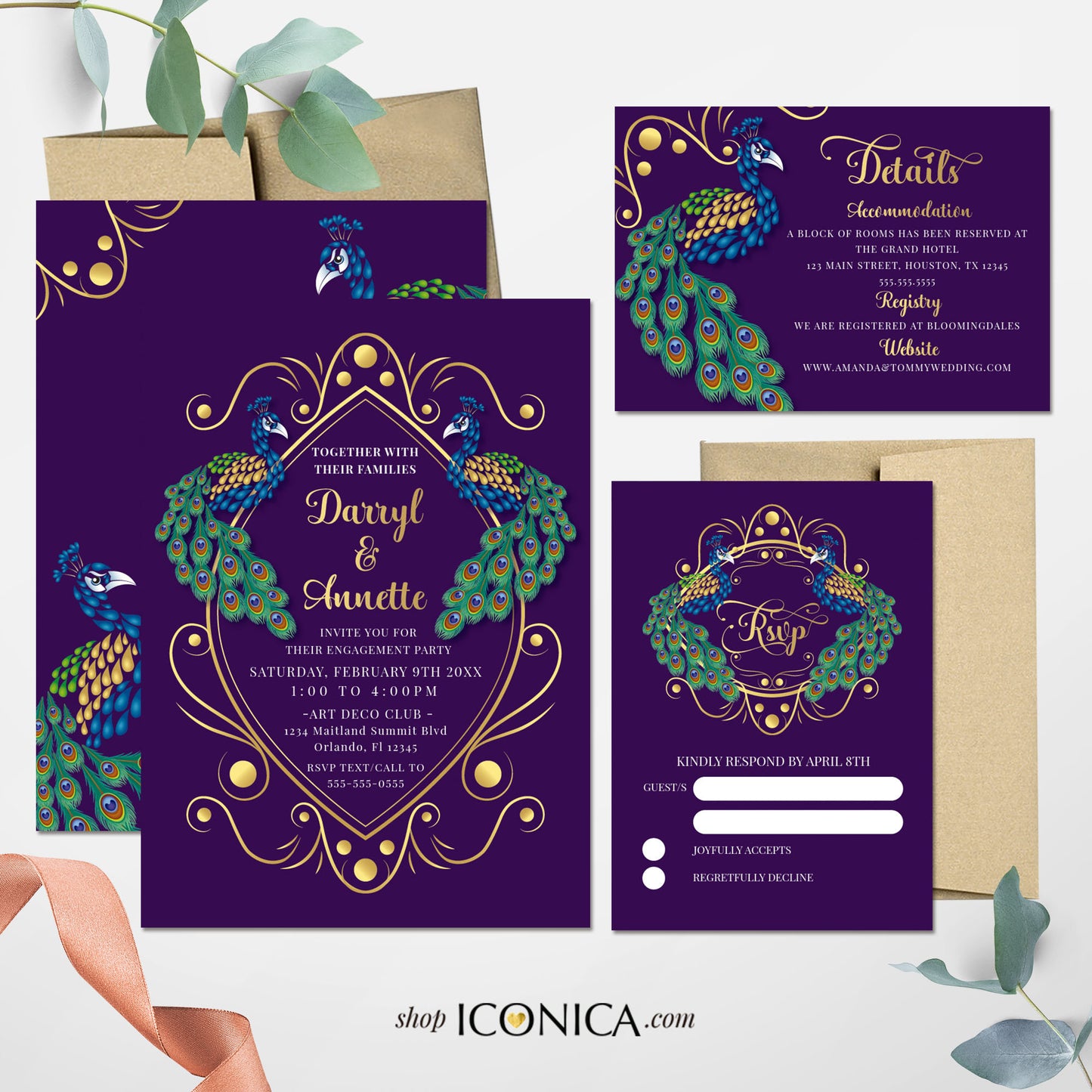 Peacock Theme Insert Card 3.5x5" Printed cards Peacock Details Cards, RSVP card Recipe Cards - Peacock Collection {Annette Collection}